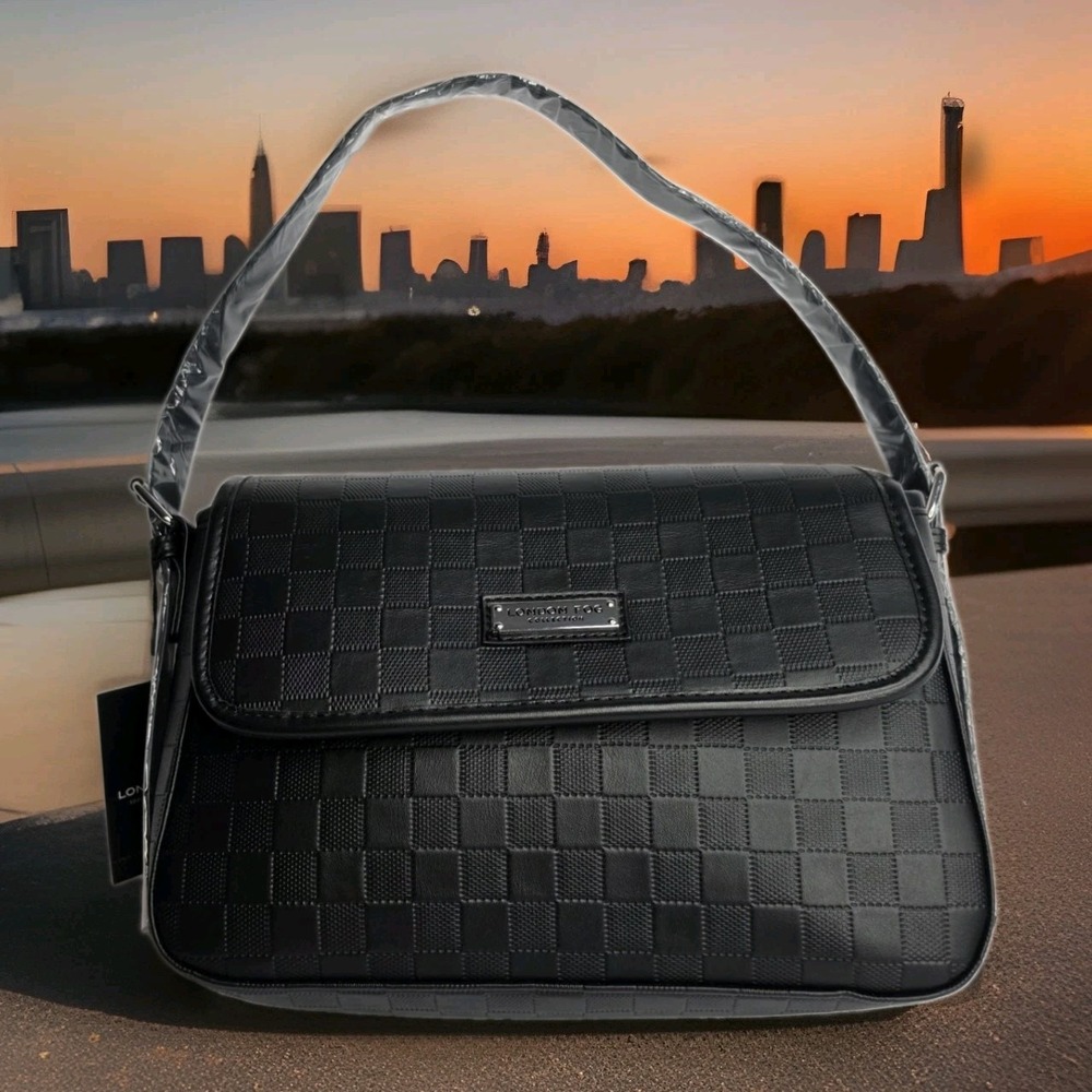 London Fog Houston Flap Over Shoulder Bag In Black W/Silver Hardware NWT
